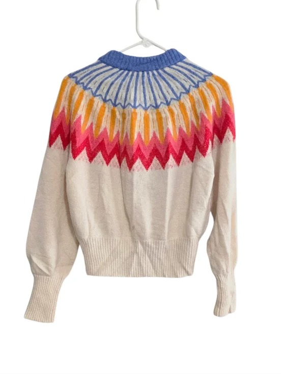 French Connection Neya Fair Isle Cardigan Ivory Wool Blend Size XS - Picture 3 of 7